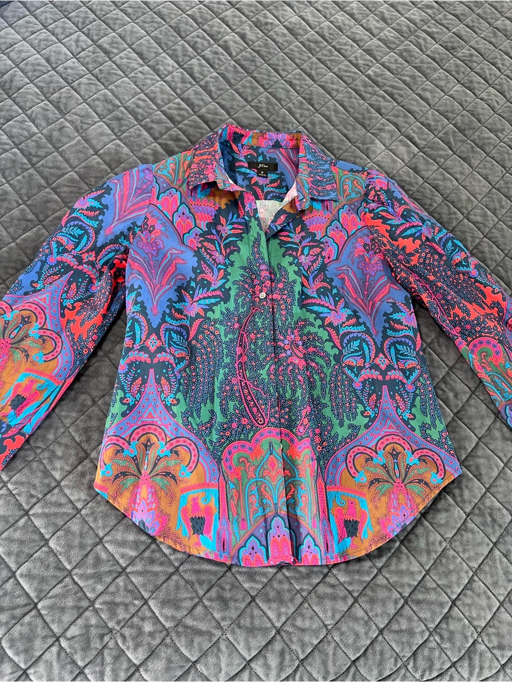 J. Crew Ratti Paisley Top Women’s Size 6 Poplin Puff Shoulder Shirt Blouse V - Picture 2 of 8